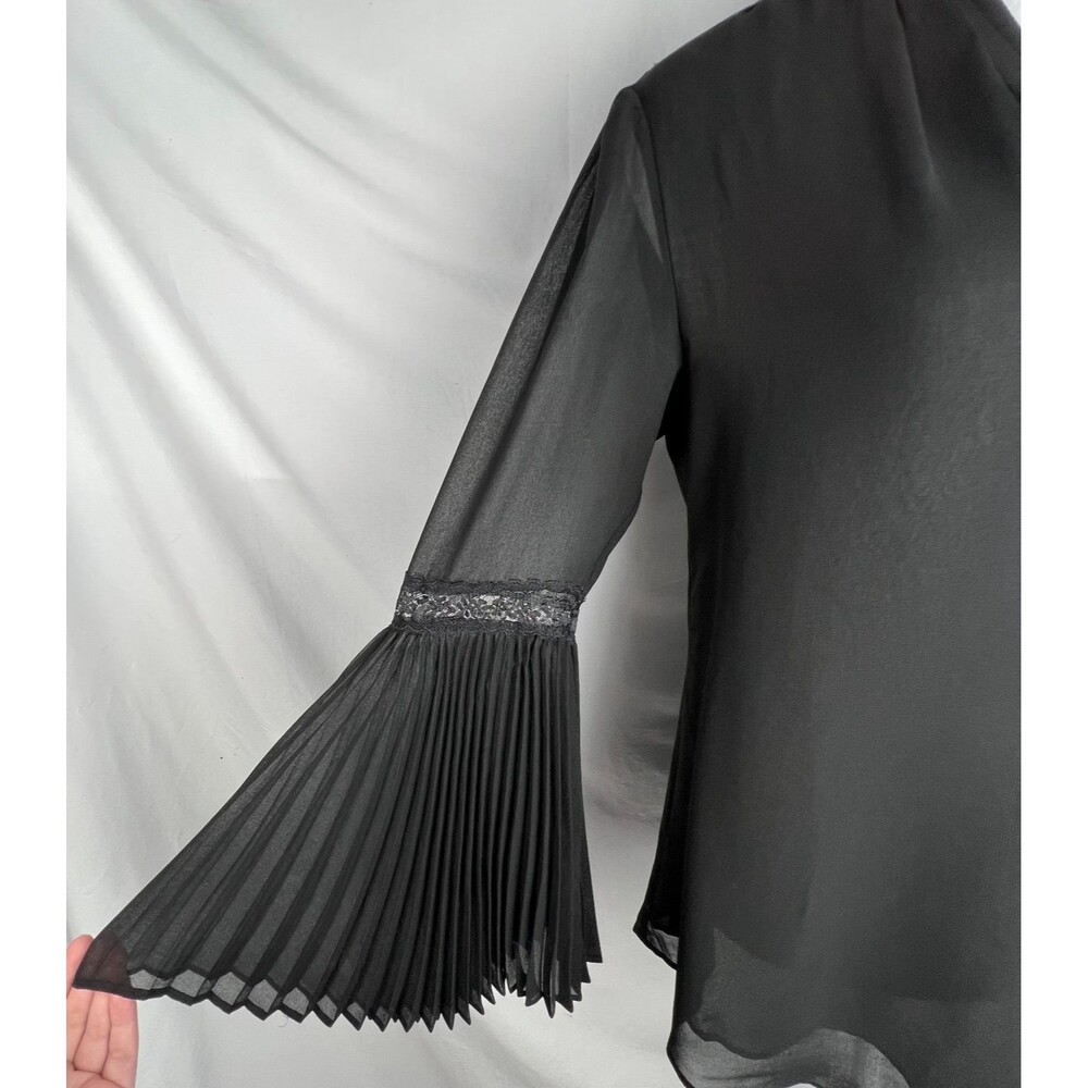 WHBM Blouse Womens 8 Black Pleated Bell Sleeve Sheer Romantic Goth Witchy